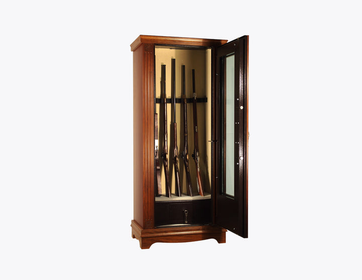 Dulap pentru 14 arme cu vitrină, îmbrăcat în lemn masiv